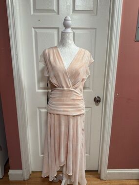 White House Black Market Blush Peach Wrap Midi Dress